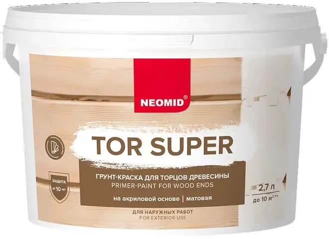 Неомид Tor Super грунт-краска для торцов древесины (2.7 л) бесцветная