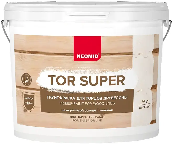 Неомид Tor Super грунт-краска для торцов древесины (9 л) бесцветная