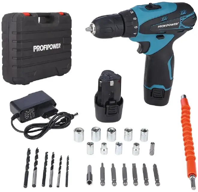 Profipower MK-12BT аккумуляторная дрель-шуруповерт с набором (12 В) E0012