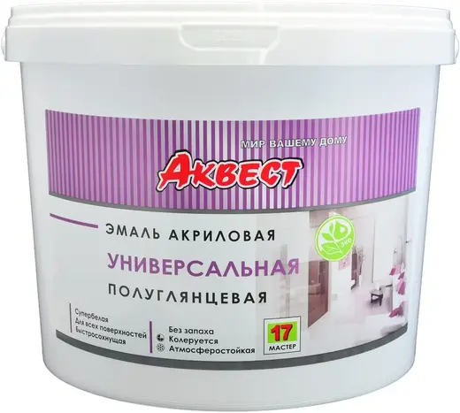 Аквест Мастер 17 эмаль акриловая универсальная (10 кг) супербелая полуглянцевая