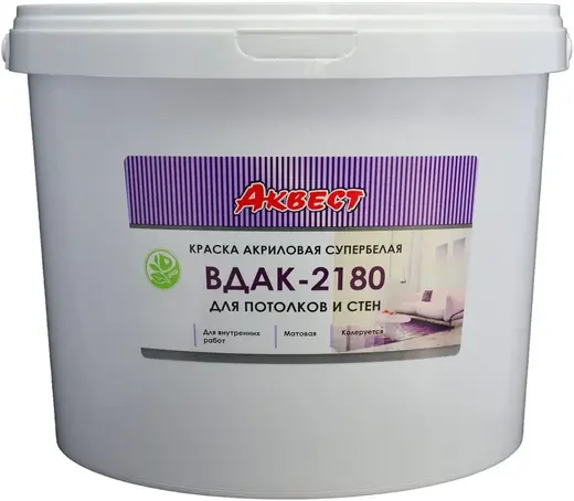 Аквест ВДАК-2180 краска акриловая супербелая для потолков и стен (1.4 кг) супербелая