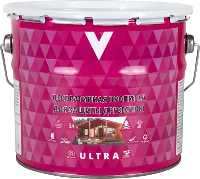 V Ultra пропитка декоративная для защиты древесины (3 л) белая