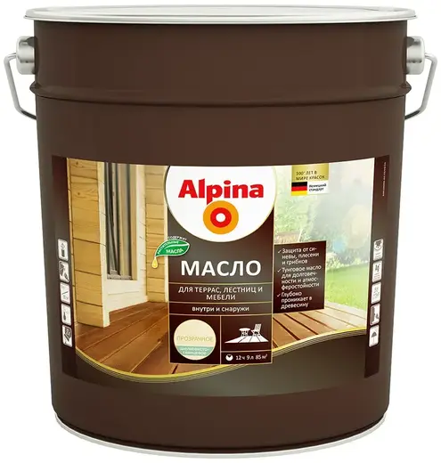 Alpina Linnimax масло для террас, лестниц и мебели (9 л) бесцветная