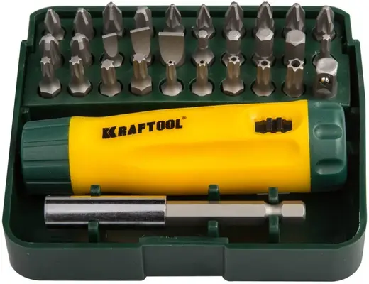 Kraftool Kompakt-32 отвертка реверсивная с насадками (1 реверсивная отвертка + 29 бит + 1 магнитный держатель)