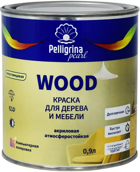 Pelligrina Pearl Wood краска для дерева и мебели акриловая атмосферостойкая (900 мл) белая