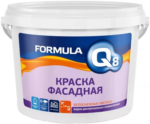 Formula Q8 ВД-АК-101 краска фасадная водно-дисперсионная полиакриловая (25 кг) белоснежная