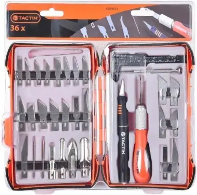 Tactix набор ножей для поделочных работ с комплектом аксессуаров (36 инструментов)