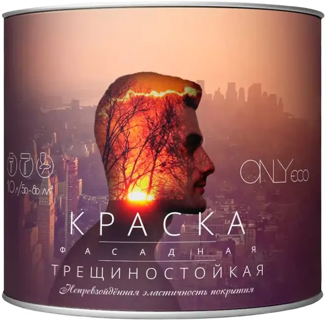 Ecoroom Onlyeco краска фасадная трещиностойкая акриловая (10 л) супербелая
