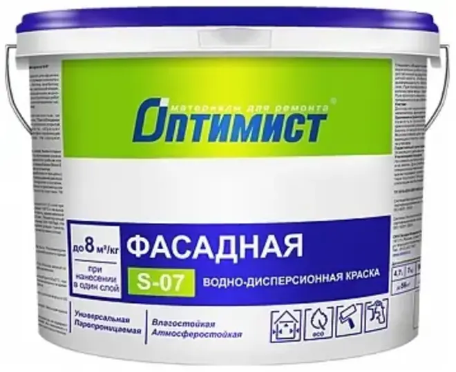Оптимист S-07 краска фасадная водно-дисперсионная (7 кг) белая