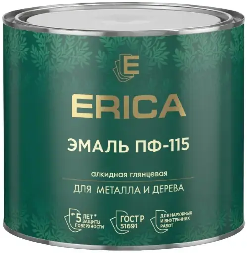 Erica ПФ-115 эмаль алкидная для металла и дерева (1.8 кг) ярко-зеленая