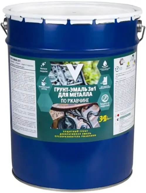 V грунт-эмаль 3 в 1 для металла по ржавчине (20 кг) белая