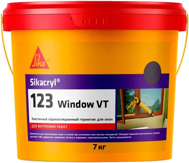 Sika Sikacryl-123 Window VT эластичный пароизоляционный герметик для окон (7 кг) темно-коричневый