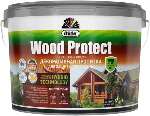 Dufa Wood Protect высокоэффективная декоративная пропитка (9 л) бесцветная