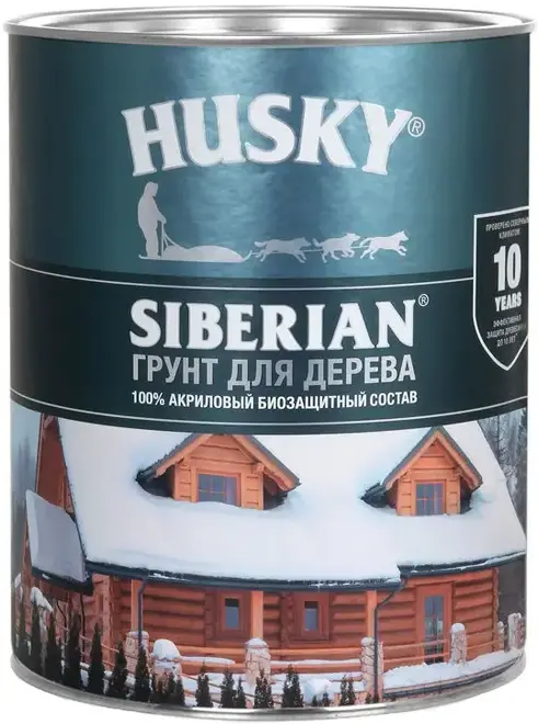 Хаски Siberian акриловый биозащитный грунт для дерева (2.7 л) бесцветный