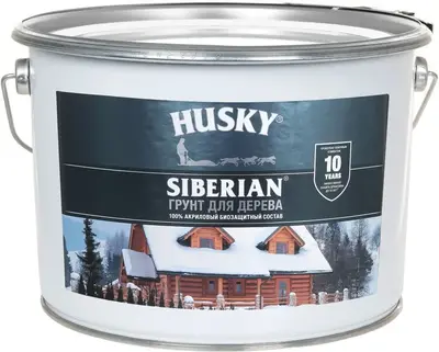 Хаски Siberian акриловый биозащитный грунт для дерева (9 л)