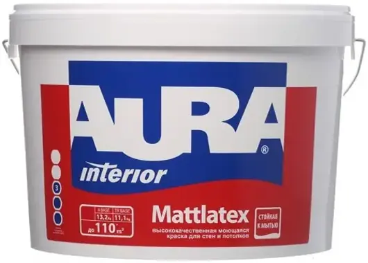Aura Mattlatex моющаяся матовая краска для стен и потолков (15 л) черный янтарь RAL 9005