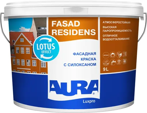 Aura Luxpro Fasad Residens краска фасадная модифицированная силоксаном (9 л) белая