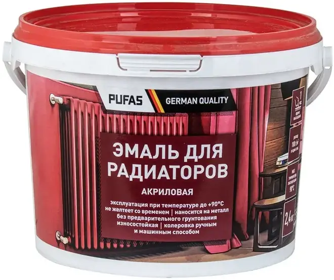 Пуфас эмаль для радиаторов акриловая (2.4 л) белый