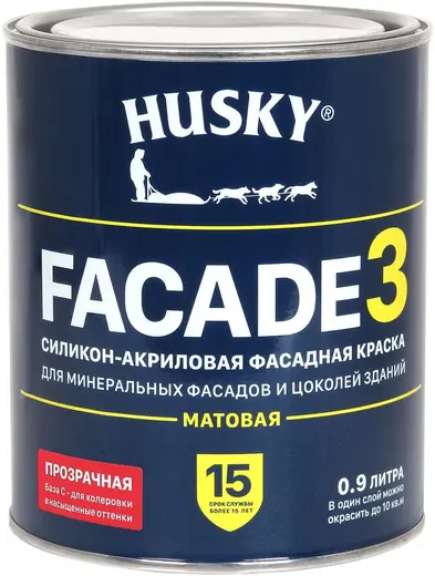 Хаски Facade 3 силикон-акриловая фасадная краска (900 мл) бесцветная