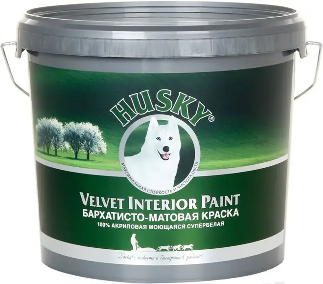 Хаски Velvet Interior Paint краска акриловая моющаяся бархатисто-матовая (5 л) бесцветная база C