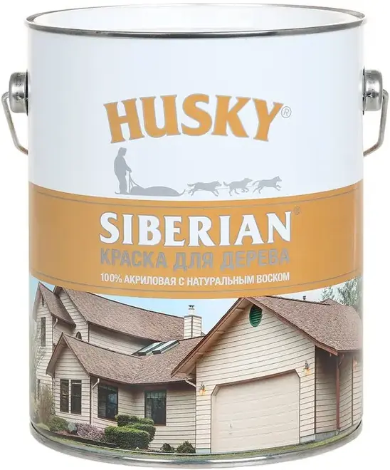 Хаски Siberian краска для дерева 100% акриловая с натуральным воском (2.7 л) графитовый RAL 7024