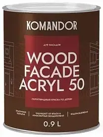 Командор Wood Facade Acryl 50 полуглянцевая краска по дереву (900 мл) бесцветная