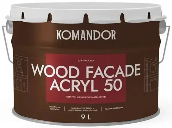 Командор Wood Facade Acryl 50 полуглянцевая краска по дереву (9 л) белая