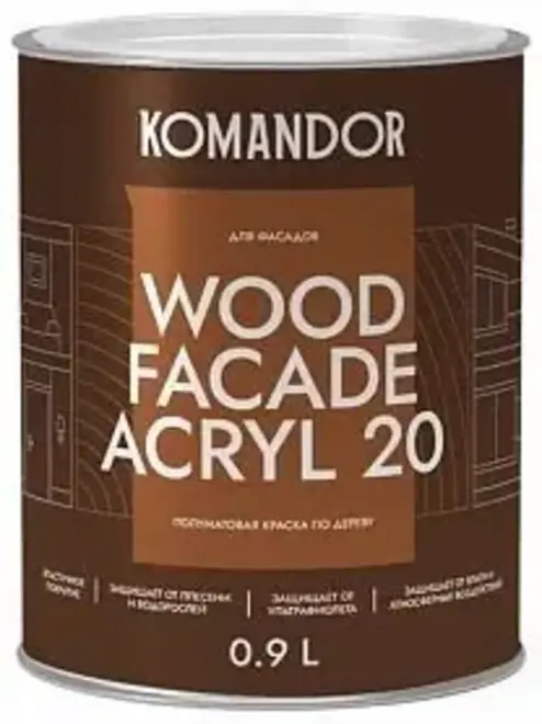 Командор Wood Facade Acryl 20 полуматовая краска по дереву (900 мл) бесцветная