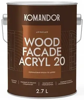 Командор Wood Facade Acryl 20 полуматовая краска по дереву (2.7 л) бесцветная