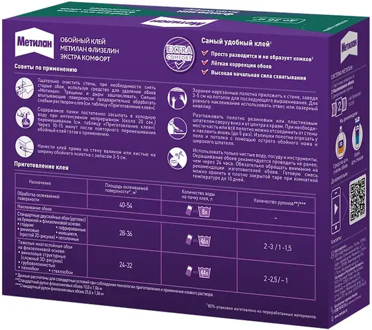 Метилан Флизелин Экстра Комфорт клей для всех типов флизелиновых обоев с индикатором (150 г)
