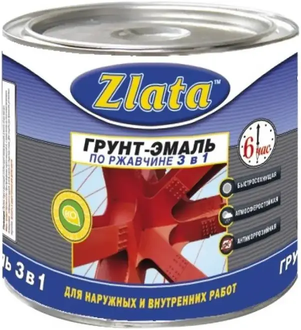 Zlata 3 в 1 грунт-эмаль по ржавчине (1.8 кг) красная