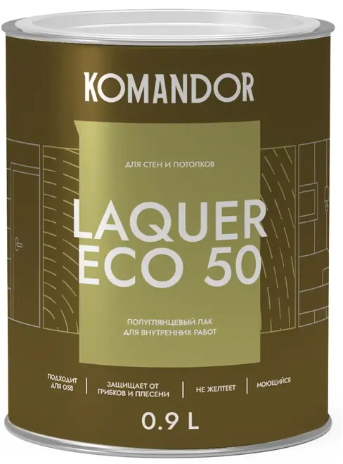 Командор Laquer Eco 50 лак полуглянцевый для стен и потолков (900 мл) полуглянцевый