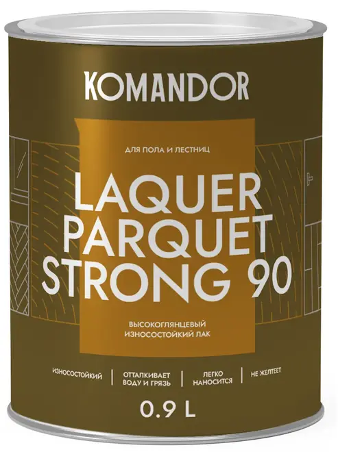 Командор Laquer Parquet Strong 90 лак высокоглянцевый износостойкий для пола и лестниц (900 мл) высокоглянцевый