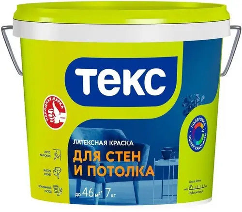 Текс краска для стен и потолка латексная (7 кг) белая