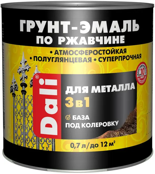 Dali грунт-эмаль по ржавчине 3 в 1 для металла база под колеровку (700 мл) белая