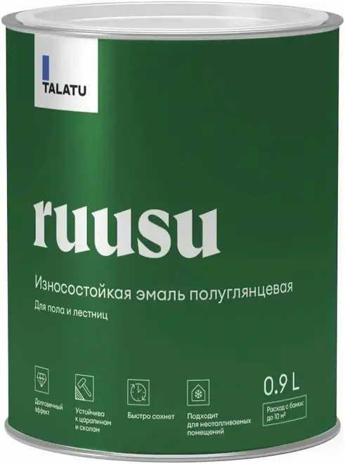 Talatu Ruusu износостойкая полуглянцевая эмаль для пола и лестниц (900 мл) белая