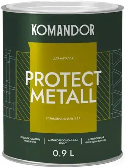 Командор Protect Metall грунт-эмаль по металлу и ржавчине 3 в 1 (900 мл) черная RAL 9005