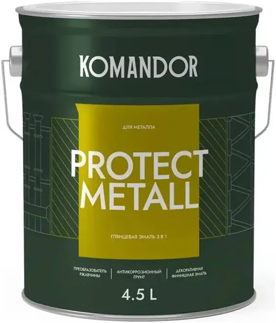 Командор Protect Metall грунт-эмаль по металлу и ржавчине 3 в 1 (4.5 л) бесцветная