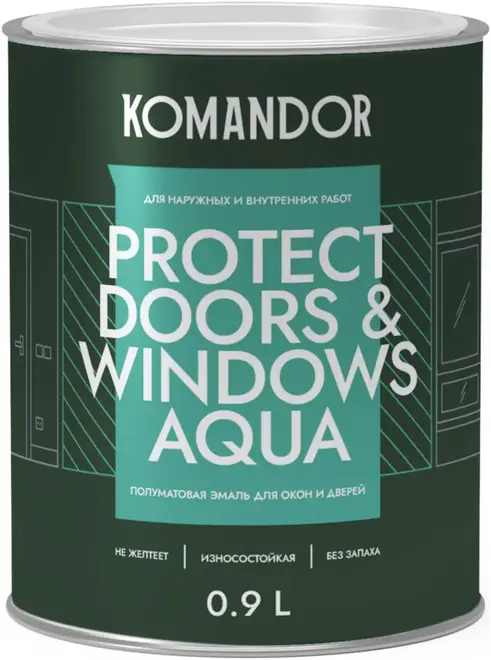 Командор Protect Doors & Windows Aqua эмаль полуматовая для окон и дверей (900 мл) бесцветная