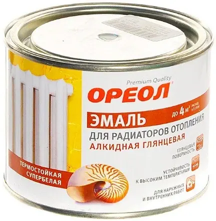 Ореол Premium Quality для Радиаторов Отопления эмаль акриловая (500 г) белая глянцевая