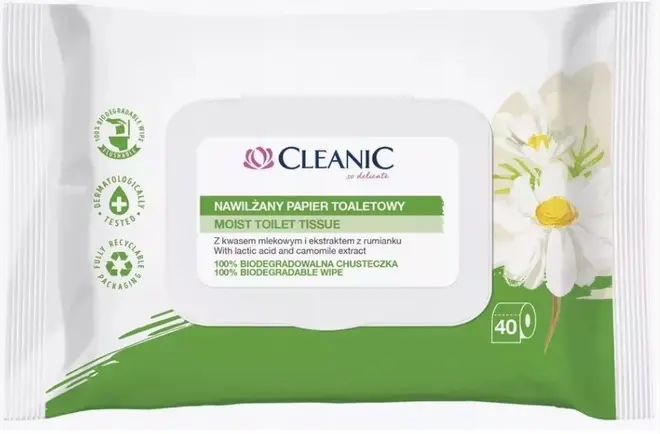 Cleanic с Экстрактом Ромашки бумага туалетная влажная (40 листов в пачке)