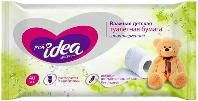 Fresh Idea Детская бумага туалетная влажная гипоаллергенная (40 листов в пачке)