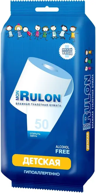 Mon Rulon Детская бумага туалетная влажная (50 листов в пачке)