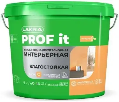 Лакра Prof It Интерьерная краска водно-дисперсионная влагостойкая (14 кг) белая