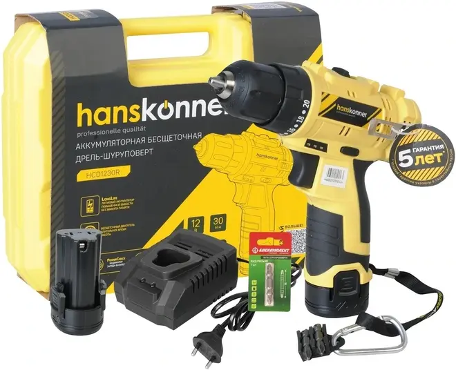 Hanskonner HCD1230R дрель-шуруповерт аккумуляторная (12 В 2 А*ч)