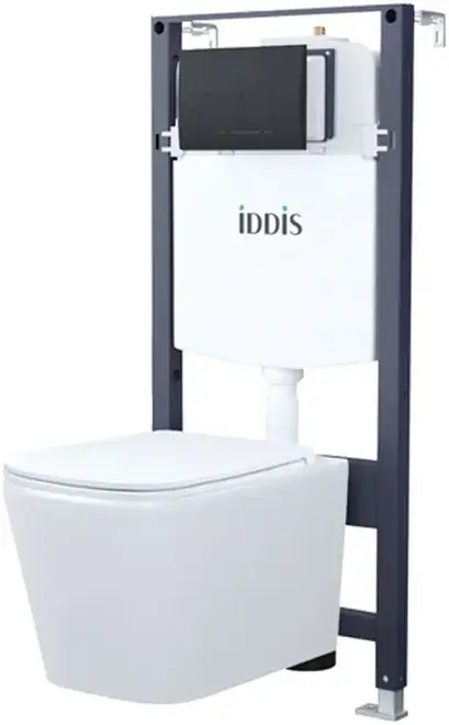Iddis BASBI02i73 унитаз c инсталляцией комплект 3 в 1 (белый глянцевый, панель смыва черная матовая прямоугольная)