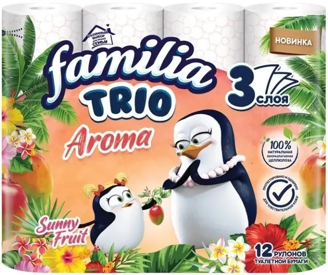 Familia Trio Aroma Солнечный Фрукт бумага туалетная (12 рулонов в упаковке)