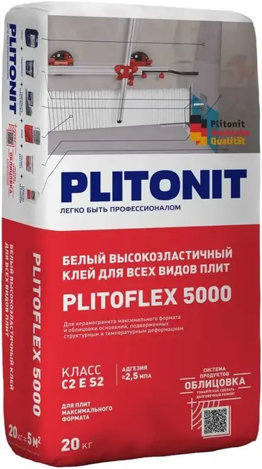 Плитонит Plitoflex 5000 клей высокоэластичный для всех видов плит (20 кг) белый