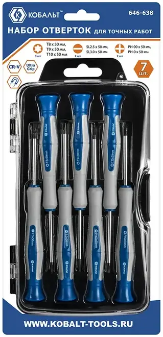 Кобальт Ultra Grip набор отверток для точных работ (7 предметов)