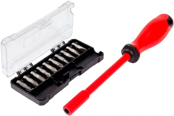 КВТ НИО-2210 отвертка диэлектрическая с набором бит (1 отвертка + 1 набор бит)